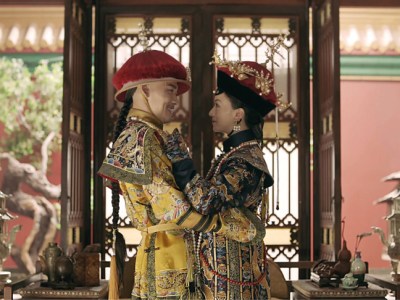 Still from Story of Yanxi Palace (2018), with the empress wearing a replica of a fengguan (phoenix crown) now in the Palace Museum, Beijing.