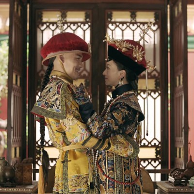 Still from Story of Yanxi Palace (2018), with the empress wearing a replica of a fengguan (phoenix crown) now in the Palace Museum, Beijing.