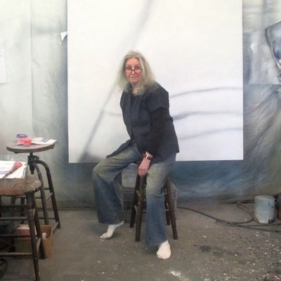 Betty Tompkins in her studio, photographed in June 2021