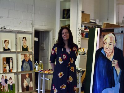 Chantal Joffe in the studio.