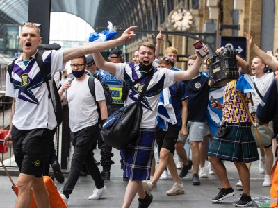 The Tartan Army arrives at Kings Cross.