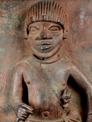 Detail of a 17th-century plaque depicting a junior court official in the Kingdom of Benin – one of two to be returned to Nigeria by the Metropolitan Museum of Art, New York