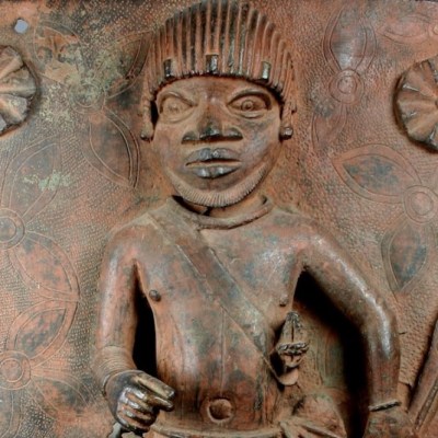 Detail of a 17th-century plaque depicting a junior court official in the Kingdom of Benin – one of two to be returned to Nigeria by the Metropolitan Museum of Art, New York