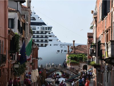 The MSC Magnifica seen from a canal in Venice in June 2019.