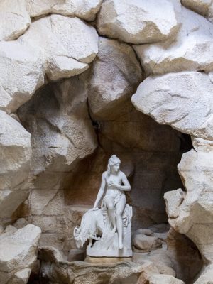 Statue of the nymph Amalthea and the goat that fed Jupiter, commissioned from Pierre Julien in 1787, inside the Queen’s Dairy at Rambouillet.