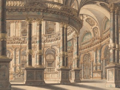Circular Colonnaded Atrium (c. 1730), attributed to Giuseppe Galli Bibiena. Promised gift of Jules Fisher to the Morgan Library & Museum, New York