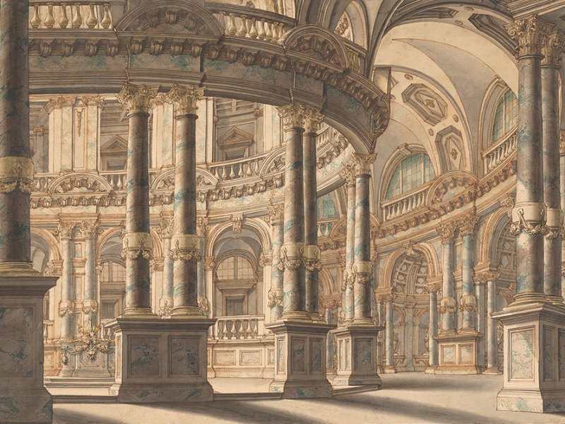 Circular Colonnaded Atrium (c. 1730), attributed to Giuseppe Galli Bibiena. Promised gift of Jules Fisher to the Morgan Library & Museum, New York