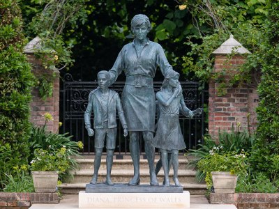Wardrobe malfunction: statue of Princess Diana by Ian Rank-Broadley, unveiled in the Sunken Garden at Kensington Palace on 1 July 2021.