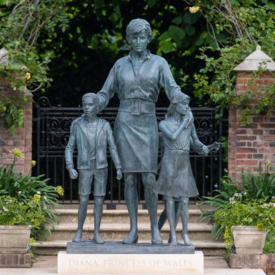 Wardrobe malfunction: statue of Princess Diana by Ian Rank-Broadley, unveiled in the Sunken Garden at Kensington Palace on 1 July 2021.
