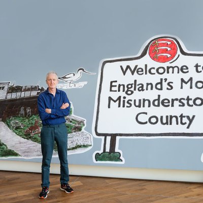 Michael Landy photographed at his exhibition at Firstsite, Colchester, 2021.
