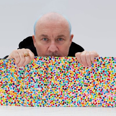 Blue rinse and repeat: Damien Hirst with The Currency artworks.
