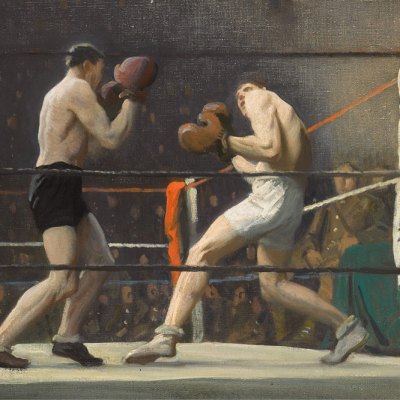Boxing in Camp (The Light Heavy-Weights) (detail; 1918), Laura Knight.