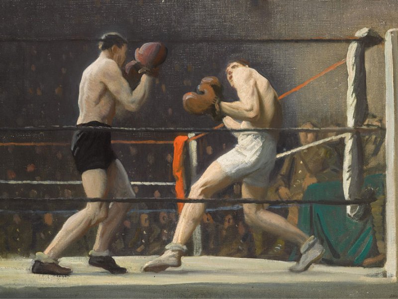 Boxing in Camp (The Light Heavy-Weights) (detail; 1918), Laura Knight.