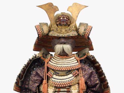 Domaru tosei gusoku armour, Japan, Momoyama period (1573–1615), with 19th-century lacing and brocade and menpo mask (c. 17