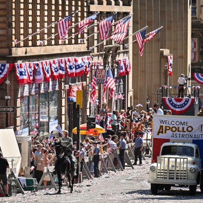 Whimsy galore: Glasgow decked out as Philadelphia for the arrival of Indiana Jones. Photo: Jeff J Mitchell/Getty Images