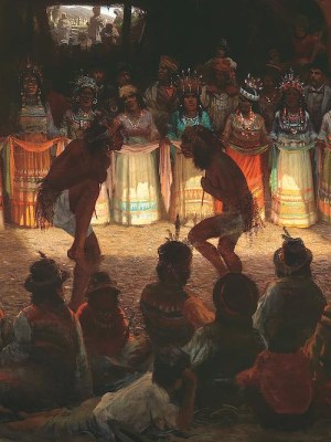 Dance in a Subterranean Round- house at Clear Lake, California (detail; 1878), Jules Tavernier.