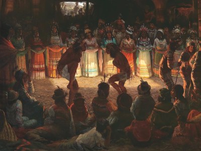Dance in a Subterranean Round- house at Clear Lake, California (detail; 1878), Jules Tavernier.