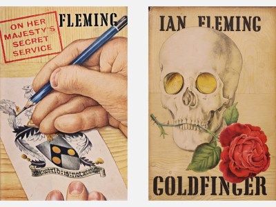 Richard Chopping’s covers for On Her Majesty’s Secret Service (1963) and Goldfinger (1959) by Ian Fleming.