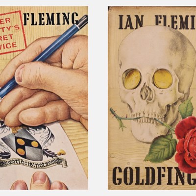 Richard Chopping’s covers for On Her Majesty’s Secret Service (1963) and Goldfinger (1959) by Ian Fleming.