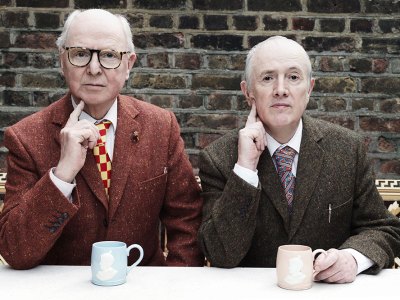 Gilbert & George, photographed at their home (and studio) in London, 2021.