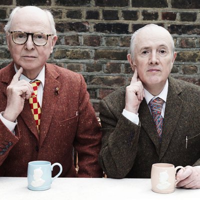 Gilbert & George, photographed at their home (and studio) in London, 2021.