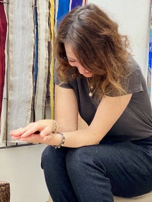 Annie Morris photographed with her work in 2020.