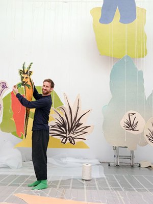 Work in progress for 'Petrit Halilaj: Very volcanic over this green feather' at Tate St Ives, 2021.
