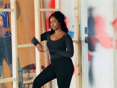 Tschabalala Self in her studio in New Haven, photographed in 2020.