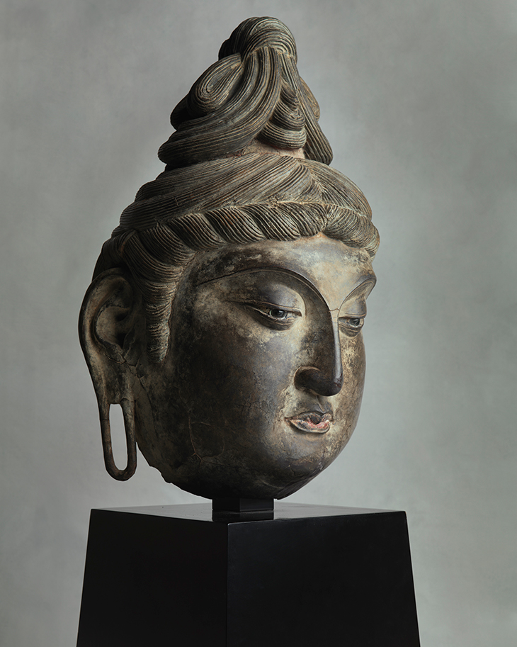 Dry lacquer head of a bodhisattva, Tang dynasty (8th century). Bonhams