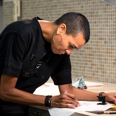 Helen Cammock, working at the Istituto Centrale della Grafica, Rome.