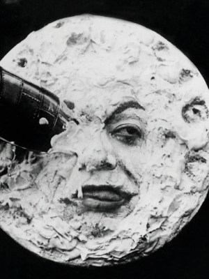 Still from ‘Voyage to the Moon’ (1902) by Georges Méliès: the astronomers’ vessel lands on the moon.