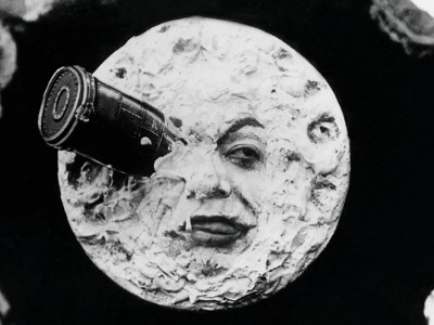 Still from ‘Voyage to the Moon’ (1902) by Georges Méliès: the astronomers’ vessel lands on the moon.