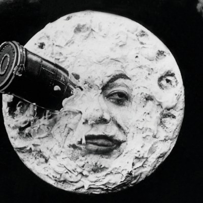 Still from ‘Voyage to the Moon’ (1902) by Georges Méliès: the astronomers’ vessel lands on the moon.