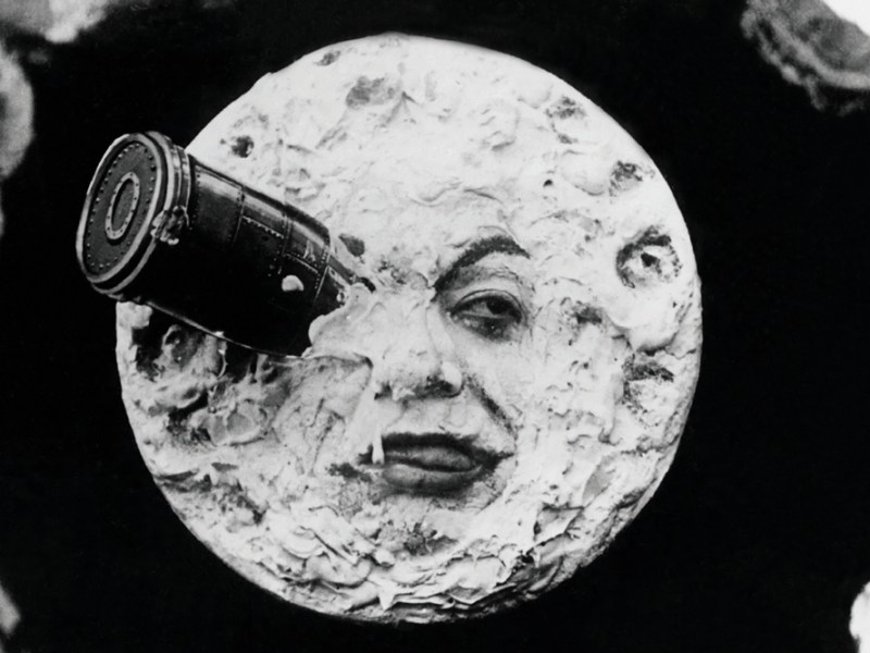 Still from ‘Voyage to the Moon’ (1902) by Georges Méliès: the astronomers’ vessel lands on the moon.