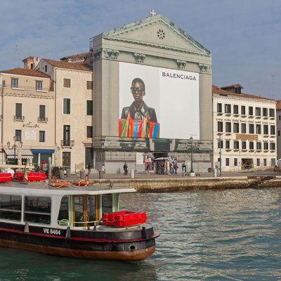 A billboard for Balenciaga on a church in Venice in 2017.