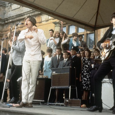 The Rolling Stones on stage at Longleat House in Wiltshire on 2 August 1964.