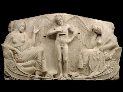 Three sided relief with a scene of weighing the Boston Throne.