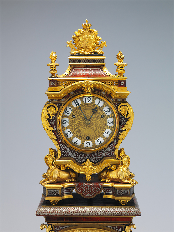 Clock with pedestal (c. 1690), case attributed to André Charles Boulle, after a design by André Derain, clock by Isaac II Thuret or Jacques III Thuret.