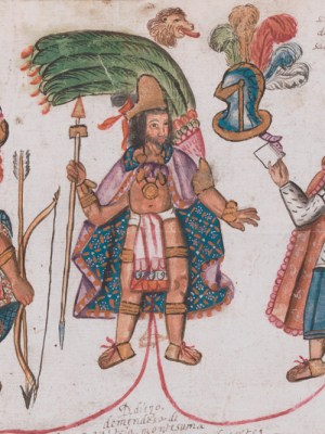Detail of a facsimile of a 1791 genealogy of the House of Moctezuma, held in the Archivo General de la Nación in Mexico City. Facsimile (2021) by Tlaoli Ramírez Téllez. Courtesy the artist and LACMA; © Tlaoli Ramírez Téllez