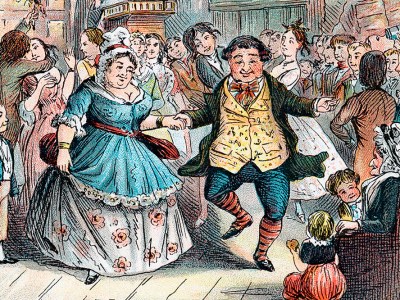 Ghost of Christmas parties past – Mr Fezziwig's Ball by John Leech, from Charles Dickens' 'A Christmas Carol' (1843).