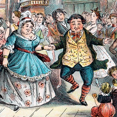 Ghost of Christmas parties past – Mr Fezziwig's Ball by John Leech, from Charles Dickens' 'A Christmas Carol' (1843).