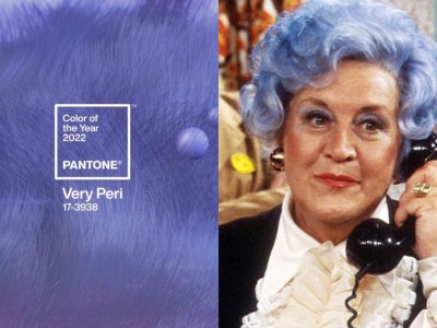 Left: Blue Rinse, as sported by Mollie Sugden in ‘Are You Being Served?’ Right: Pantone’s Color of the Year 2022
