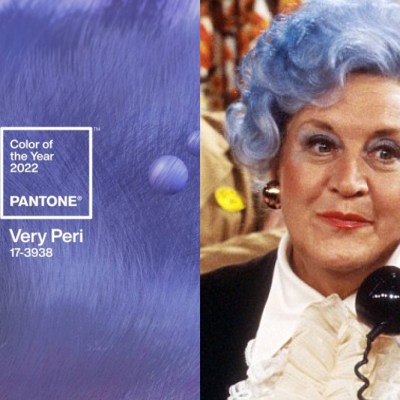Left: Blue Rinse, as sported by Mollie Sugden in ‘Are You Being Served?’ Right: Pantone’s Color of the Year 2022