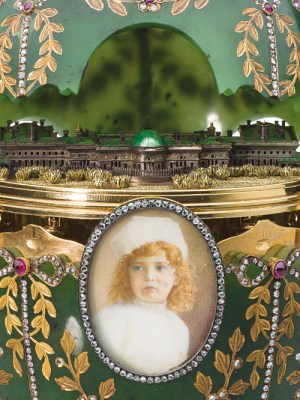 The Alexander Palace Egg (1908; detail), Henrik Wigström for Fabergé. Moscow Kremlin Museums.