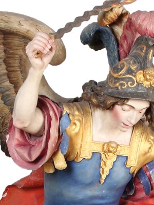 Saint Michael Smiting the Devi(1692), Luisa Roldán. Monastery of El Escorial, Madrid.l