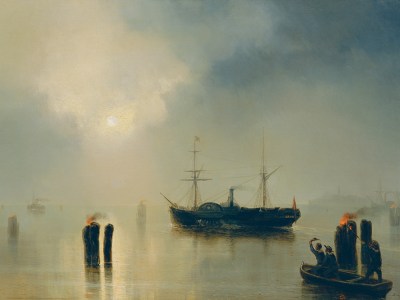 Nachtfahrt in der Lagune (detail; 1857), Joseph Carl Berthold Püttner.