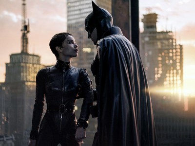Zoe Kravitz as Catwoman and Robert Pattinson as Batman, 2022. Photo: Jonathan Olley; courtesy Everett Collection Inc/Alamy Stock Photo; © Warner Bros