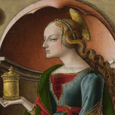 Saint Mary Magdalene (detail; c. 1491–94), Carlo Crivelli. Photo: © National Gallery, London