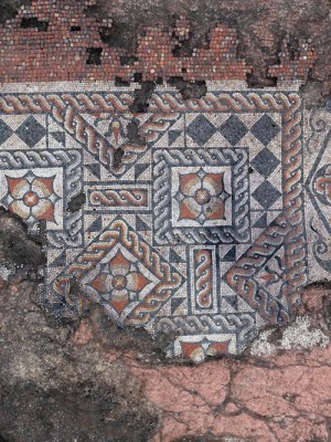 Roman mosaic (2nd–3rd century), found at Southwark and photographed in February 2022.