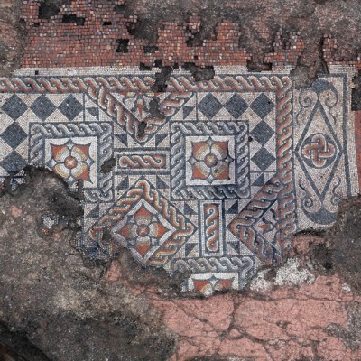 Roman mosaic (2nd–3rd century), found at Southwark and photographed in February 2022.